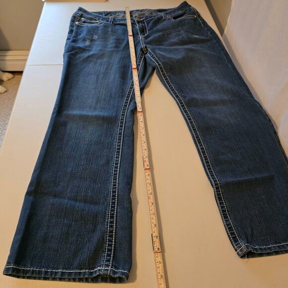 Seven7 Bootcut Jeans Women's 20 Blue Dark Wash Slight Distressed Flap Pockets - Picture 14 of 16